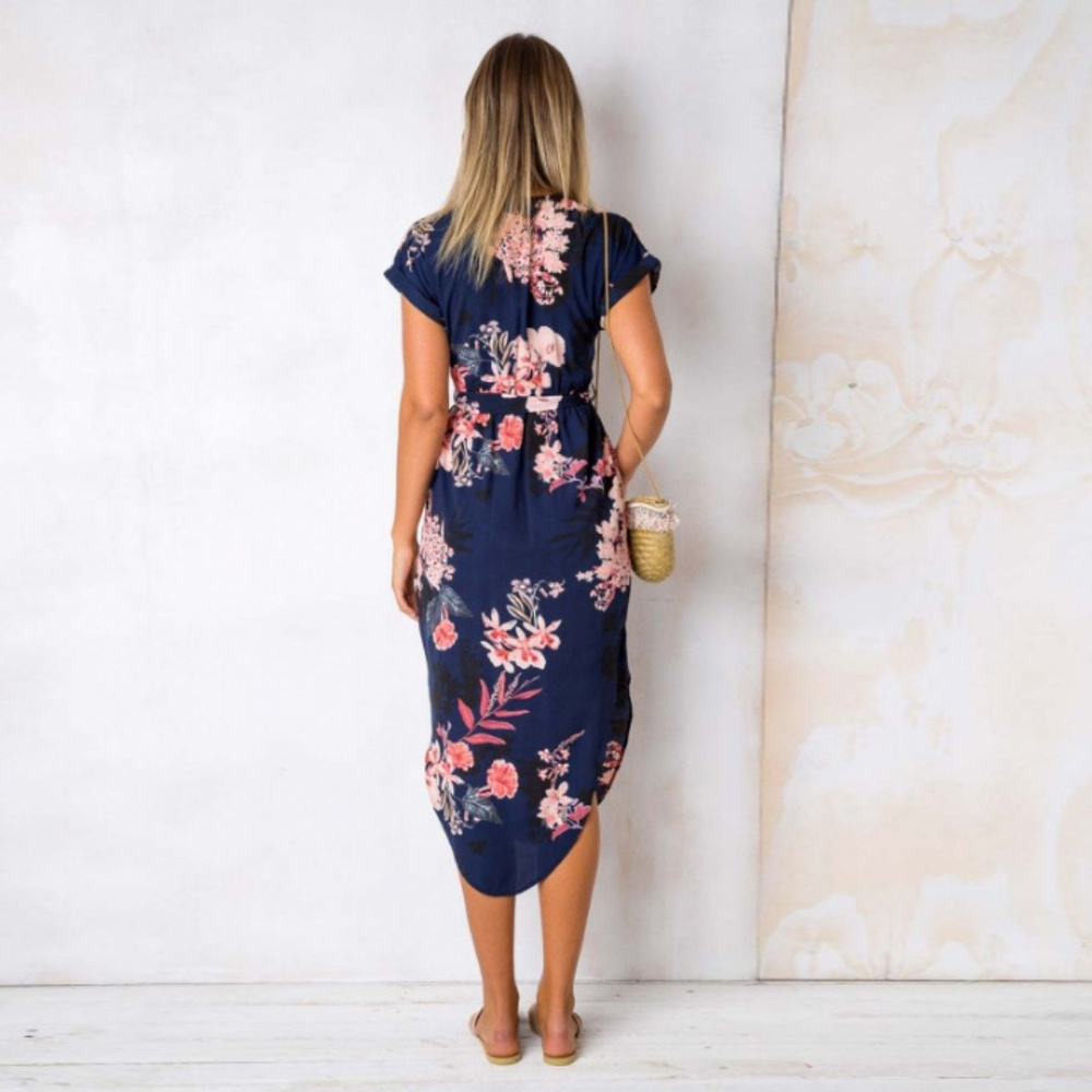 Boho Summer V-neck Midi Printed Dress - Picture 3 of 8